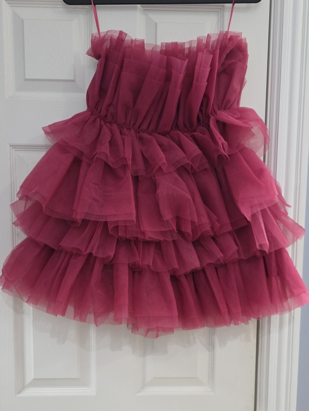 Altar'd State Tiered Ruffle Tulle Dress in Wine